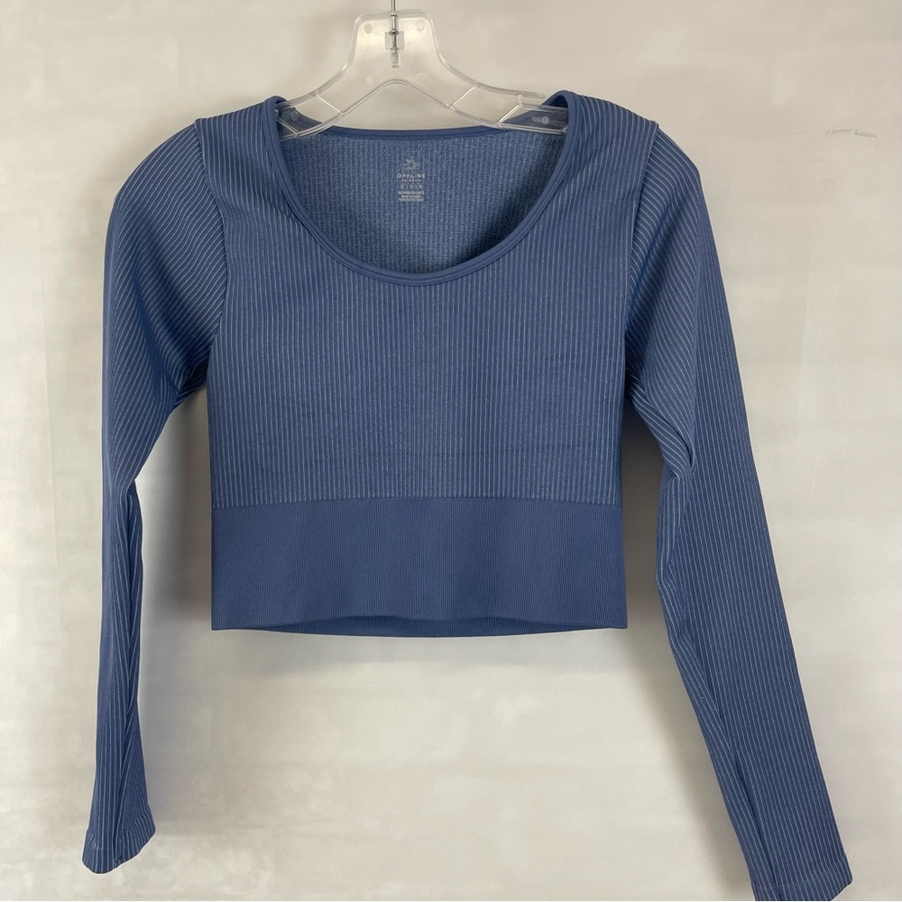 Aerie Offline Blue Zlong Sleeve Workout Crop Top